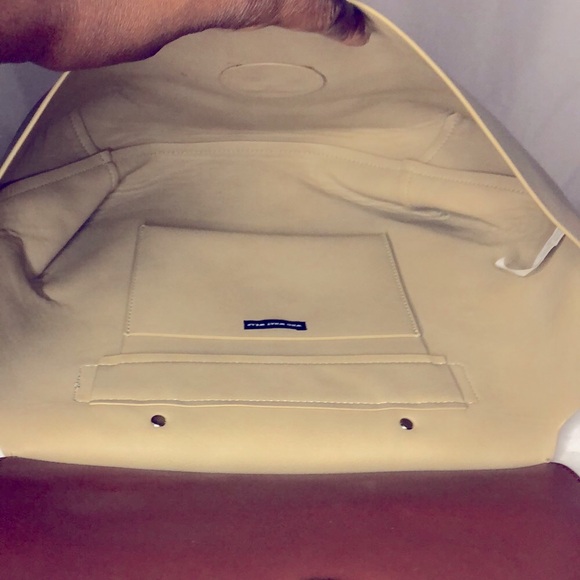 WHO WHAT WEAR large color block (cream & rust colored) satchel tote handbag. - Picture 11 of 15